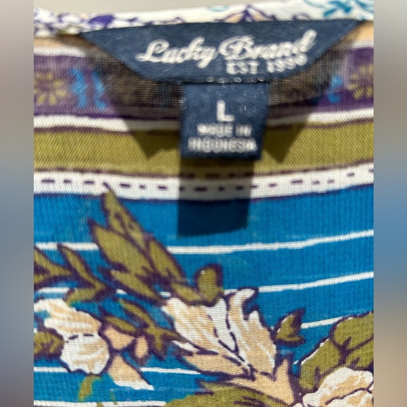 💥LAST CALL💥LUCKY BRAND Boho Purple Blue Peasant Semi-Sheer Tunic Top Sz L Blouse - Picture 6 of 9